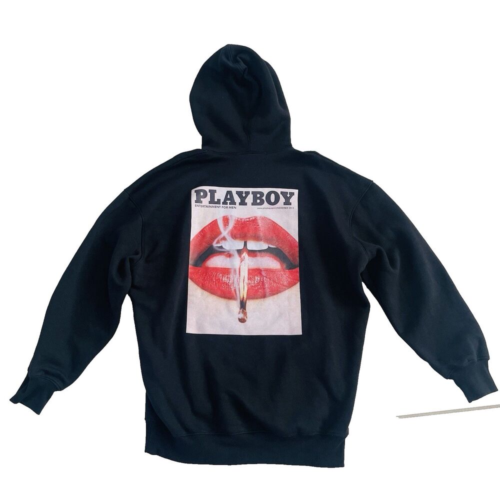 Playboy x Missguided Black Hoodie Sweatshirt Nov 2013 Lips Matchstick Womens 8